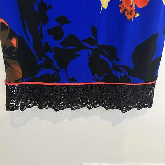 Joseph Ribkoff Floral 3/4 Sleeves Sheath Knee Length Dress with Lace Trim - 6 - Picture 3 of 8